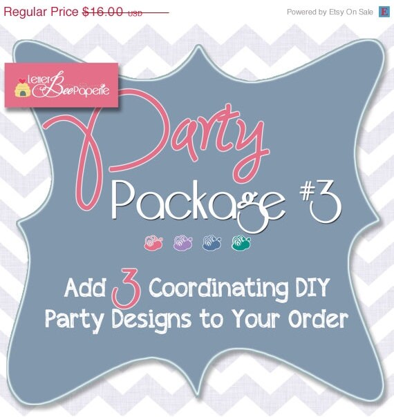 ON SALE Party Package 3 - Add Any 3 Coordinating Printable Party Items to your Invitation Order - Party Decorations - Birthday/Shower/Chris Il_570xn