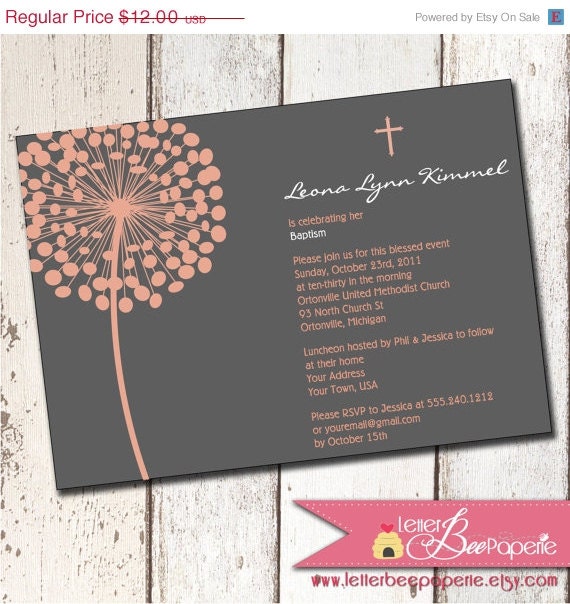 ON SALE Single Blossom Custom Boy/Girl/Twin Baptism Invitation - Christening / First Communion - Choose Your Colors - Printable Digital Fil Il_570xn