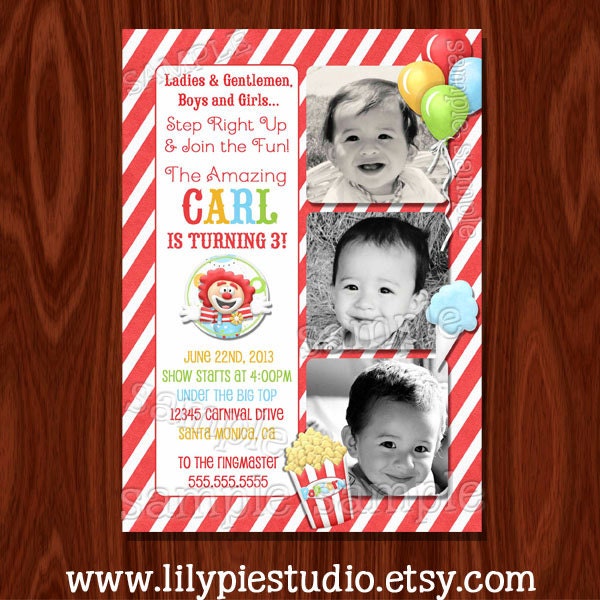 NEW Circus Carnival Theme Birthday Invitation PRINTABLE Digital File Il_570xn