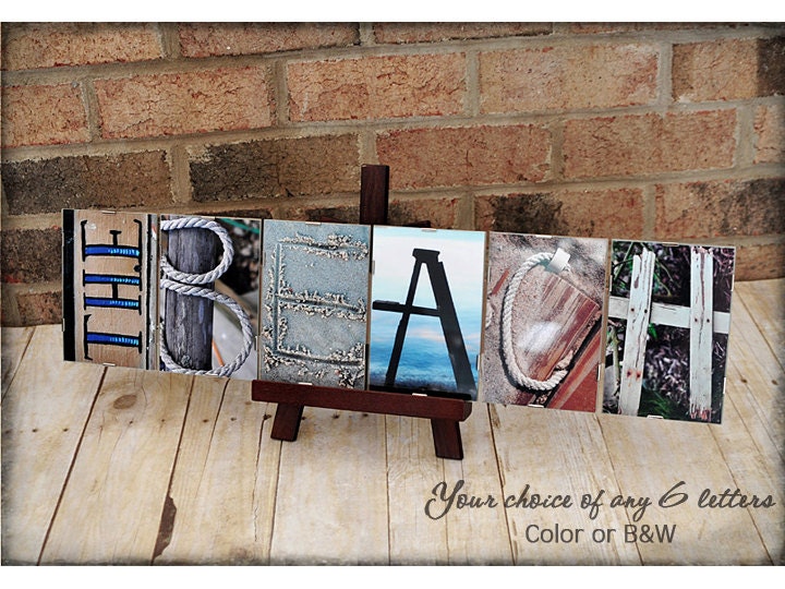 Alphabet Photography Personalized Any 6 Letter Word FRAMED, beach house signs