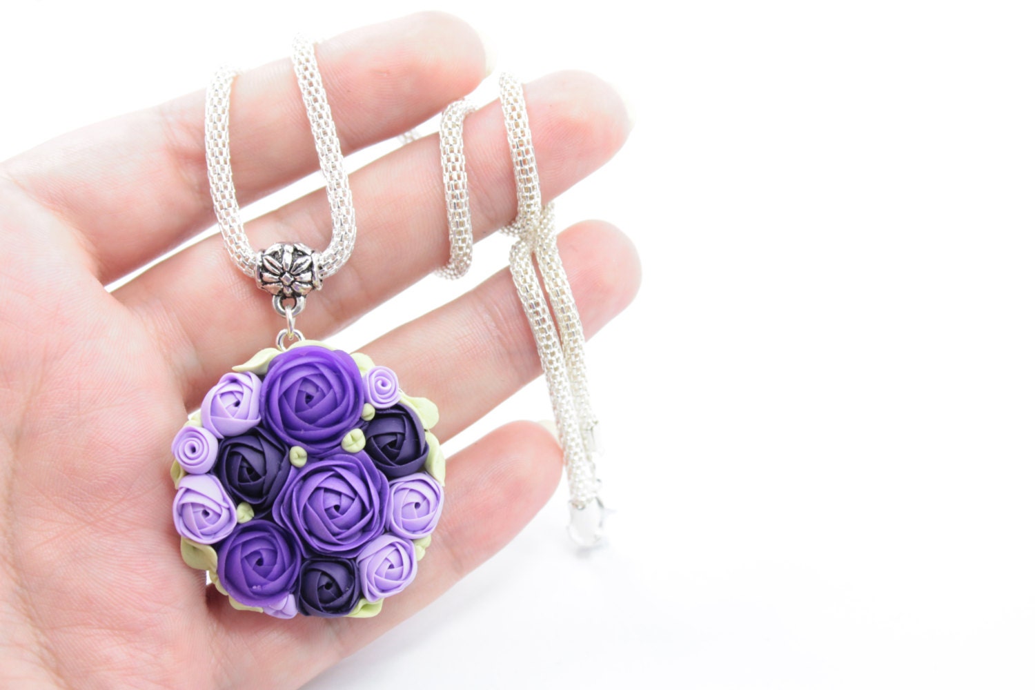 Flower necklace-- wedding --Purple, Green