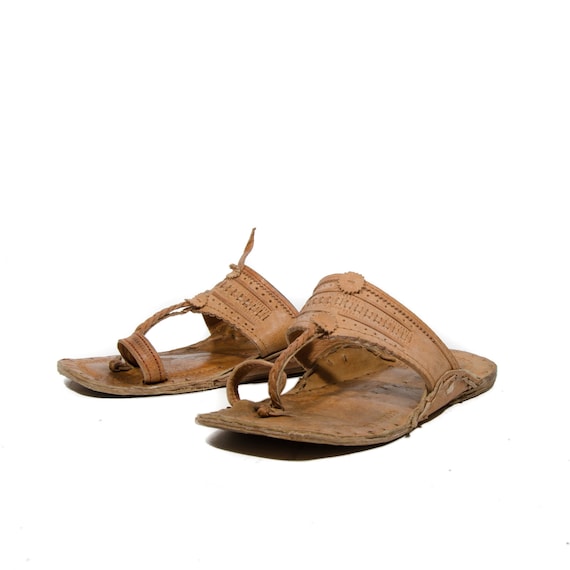 Boho Hippie Tooled Leather Sandals  Toe Ring Slip On Sandals  Women ...