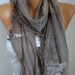 Beige Shawl Scarf - Cotton - Lace Scarf Cowl - Bridesmaid Gift for her mom - fatwoman