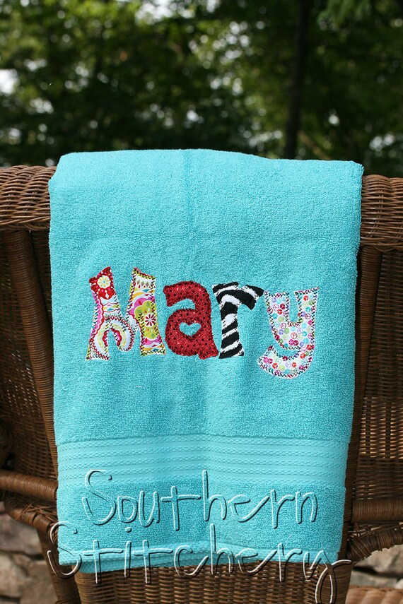 Applique Name Towel Personalized Bath Towel by SouthernStitchery