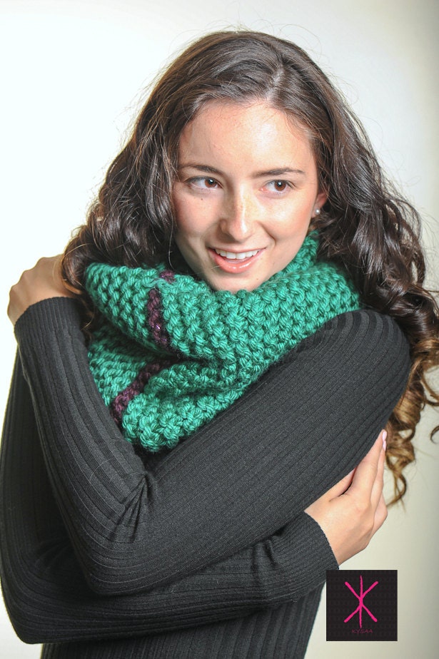 Handknit Unique Emerald Eggplant Chunky Cowl- Reserved for Danielle