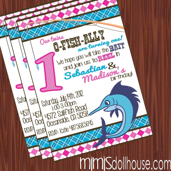 Fishing Invitation- Printable Preppy Fishing Birthday Party Invitation PDF/JPEG Il_570xn