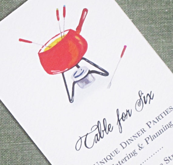 Business Card with Red Cheese Fondue Illustration - Set of 50