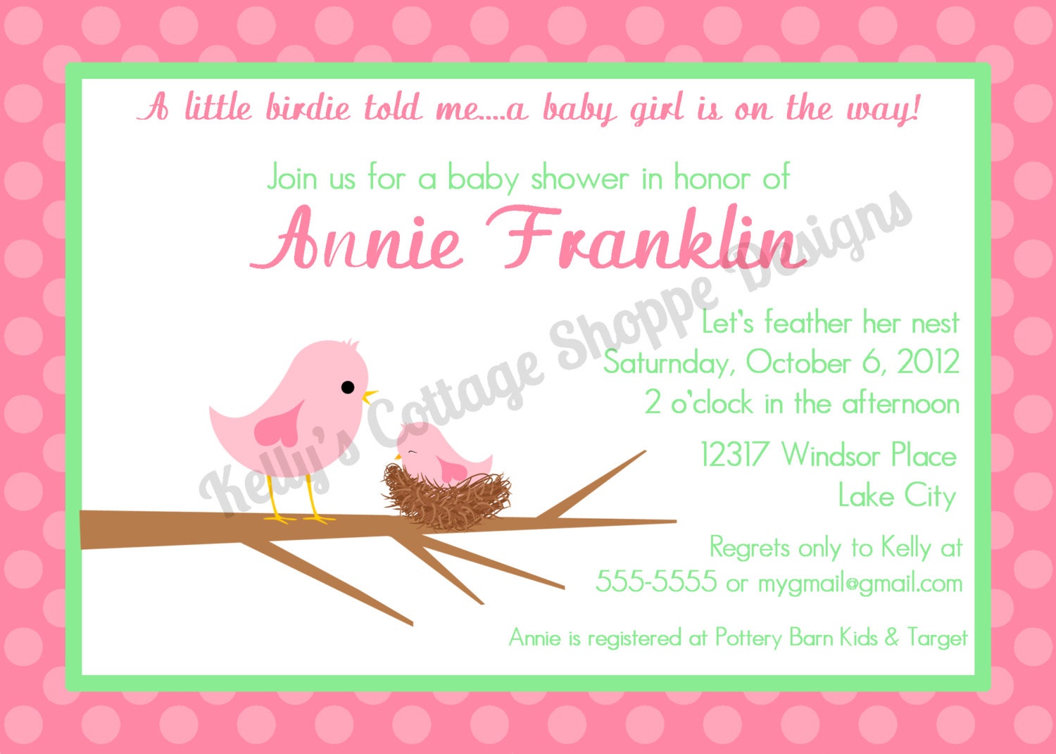 Little Birdie Baby Shower Invitation.... Custom, Printable, Digital Il_570xn