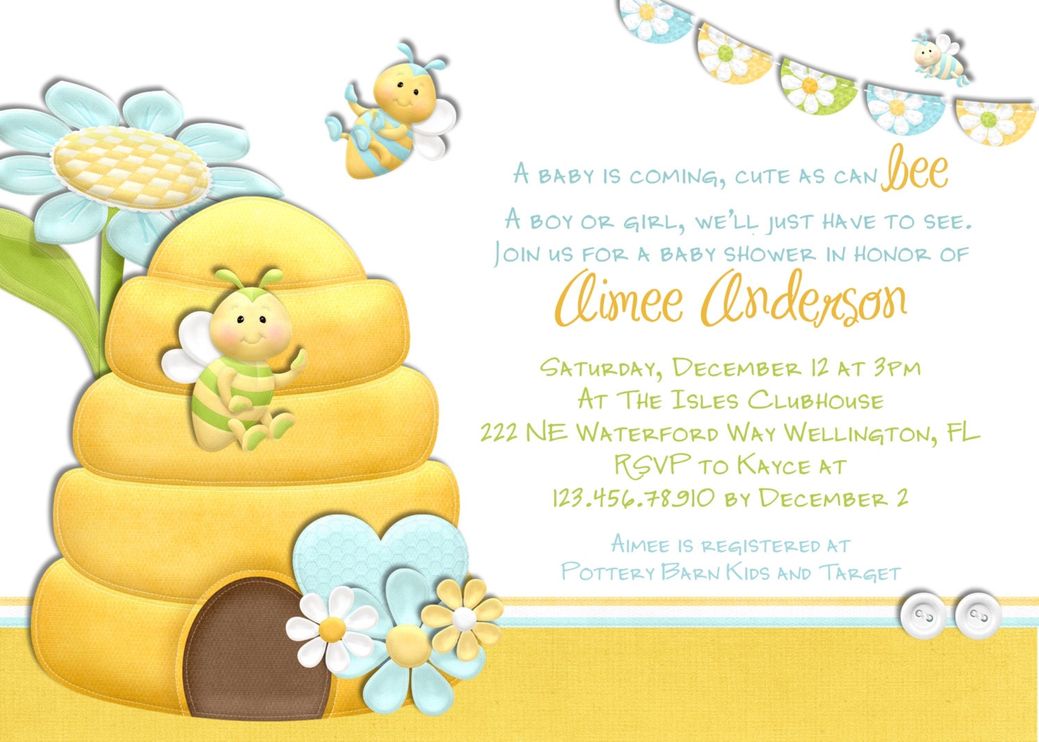 Bee Baby Shower Invitation Gender Neutral Gender Reveal Printable ...