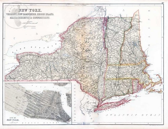 Map Of New York Vermont New Hampshire Rhode Island By Sgprints