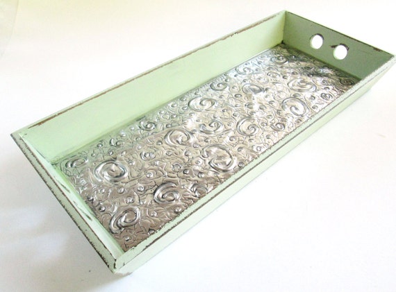 Wood Serving Tray / Snack Platter in Mint Green by chocberryavenue