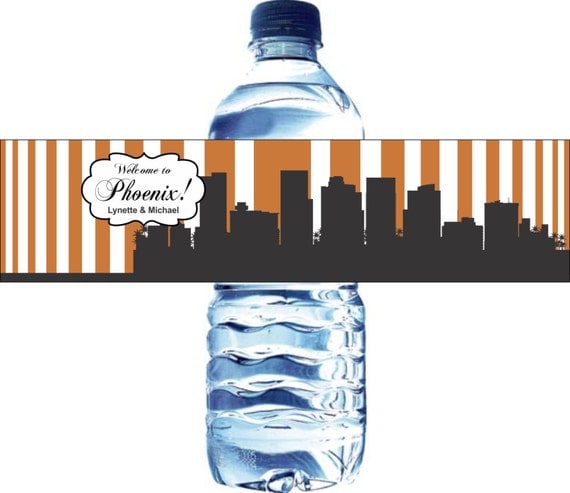 50 Phoenix Skyline Waterproof Water Bottle Labels - Printed labels with your wedding colors Il_570xn