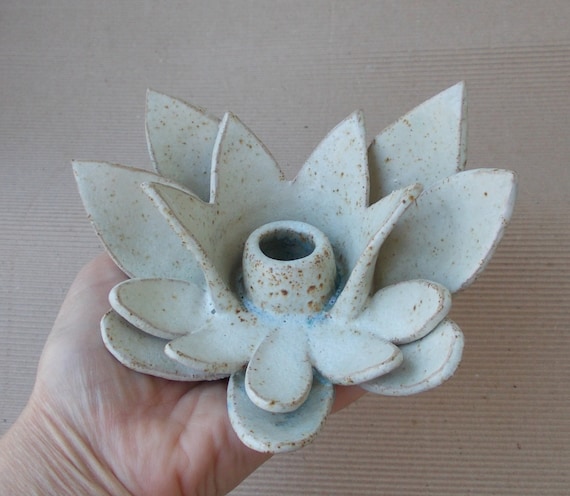 Items similar to Pink Lotus Flower. Ceramic candle holder like Water Lilies. on Etsy