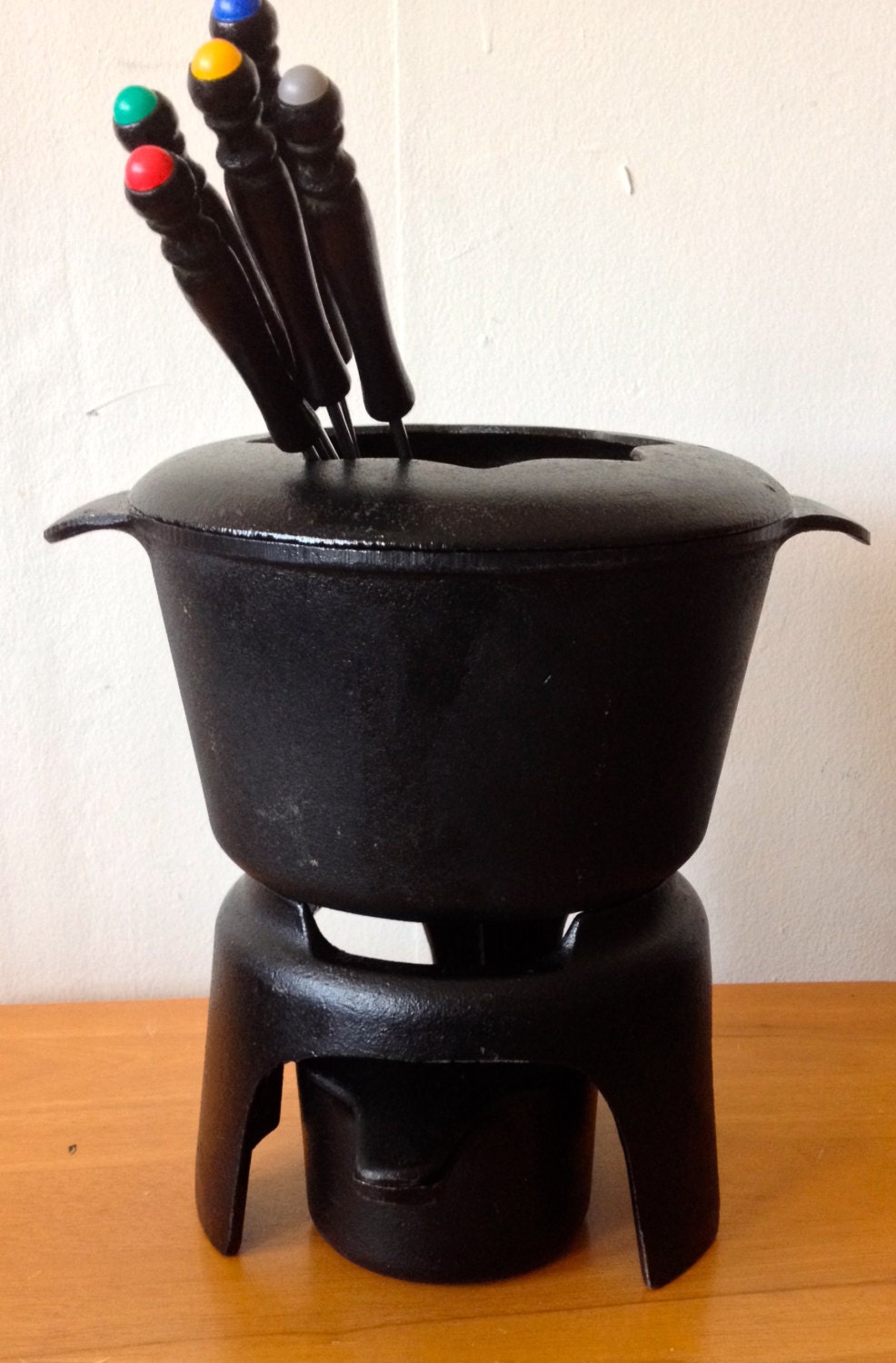 Dansk Black Cast Iron Fondue Set by MannHandledVintage on Etsy