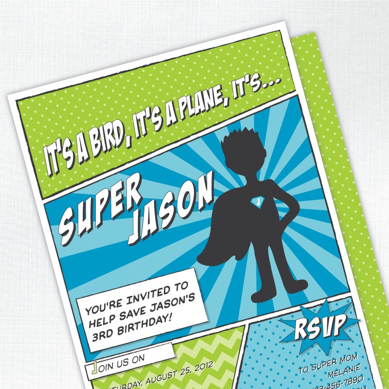 Super Hero Boy Birthday Party Invitation - PRINTED - Printable file also available Il_570xn