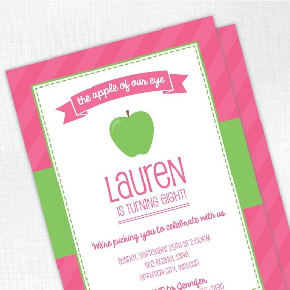Apple of Our Eye Birthday Party Invitation for Girl - PRINTED - Printable file also available Il_570xn