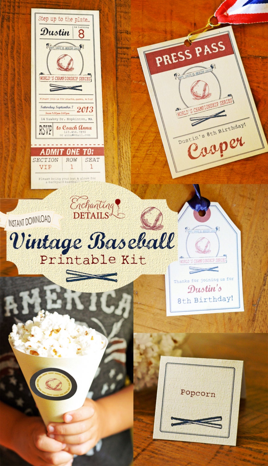 INSTANT DOWNLOAD Vintage Baseball Birthday Party Kit & Invitation- DIY/Customize Editable in Adobe Reader Il_570xn