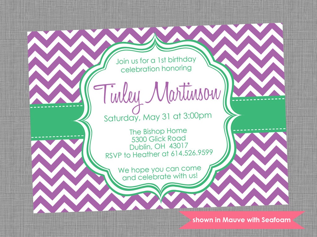 Printable Birthday Party Invitation - Birthday Themed Chevron Invite - Colors and Text Customizable Il_570xn