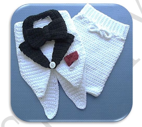 INSTANT DOWNLOAD Crochet Tuxedo Tails Suit Newborn Photo Prop Pattern PDF