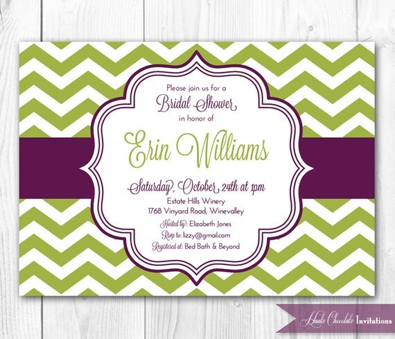 Bridal Shower Invitation - Green & Purple Chevron. DIY Printable Bridal Shower or Baby Shower Invite. Il_570xn