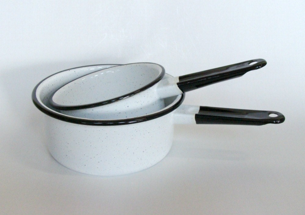 White Enamel Pots Sauce Pans Cookware by browneyeddaisy on Etsy