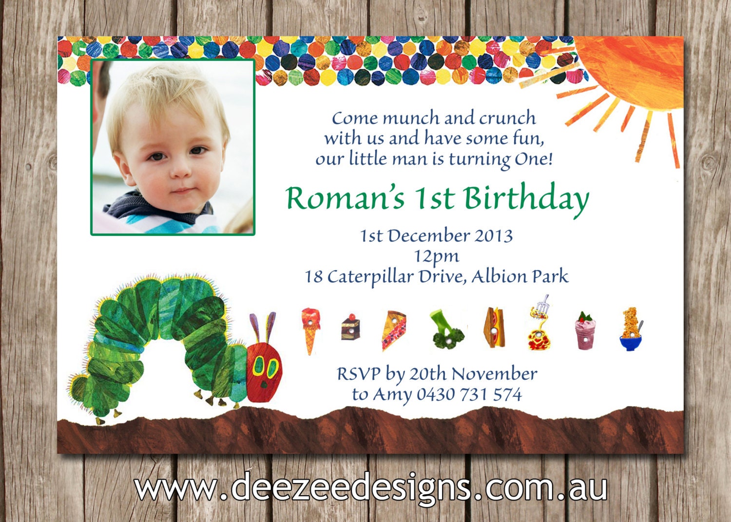 Photo Personalised Hungry Caterpillar Birthday Invitations - You Print Il_570xn