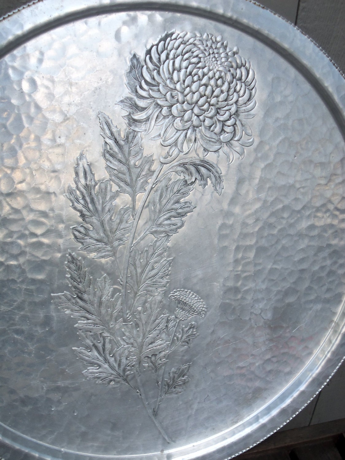 Vintage Continental Hammered Aluminum Round Serving Tray by kgroah