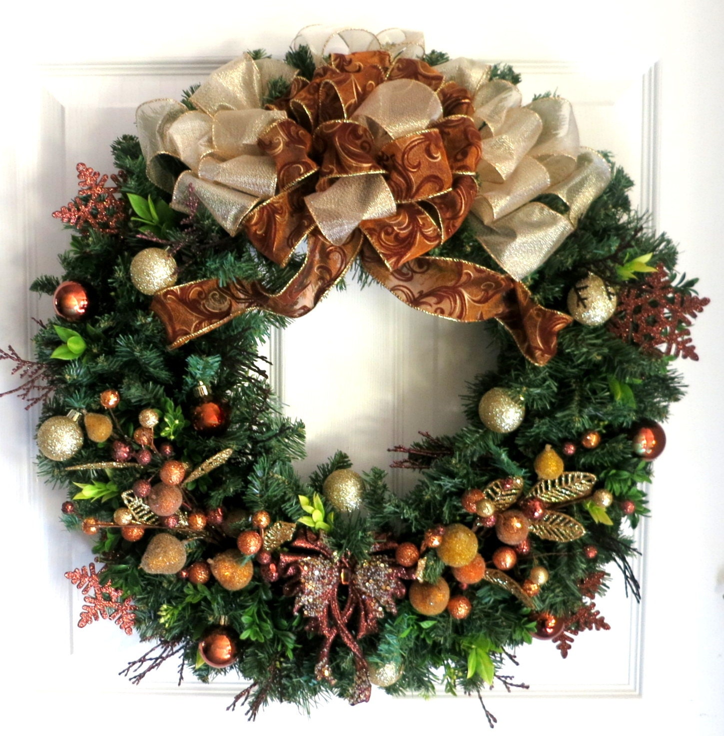 Sale Christmas Wreath Goldbronze By Weddingsandwreaths On Etsy 