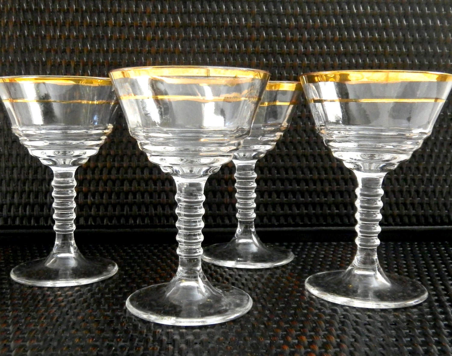 Vintage Glasses/ Gold Trim / Cordial Wine Glasses by mamiezvintage