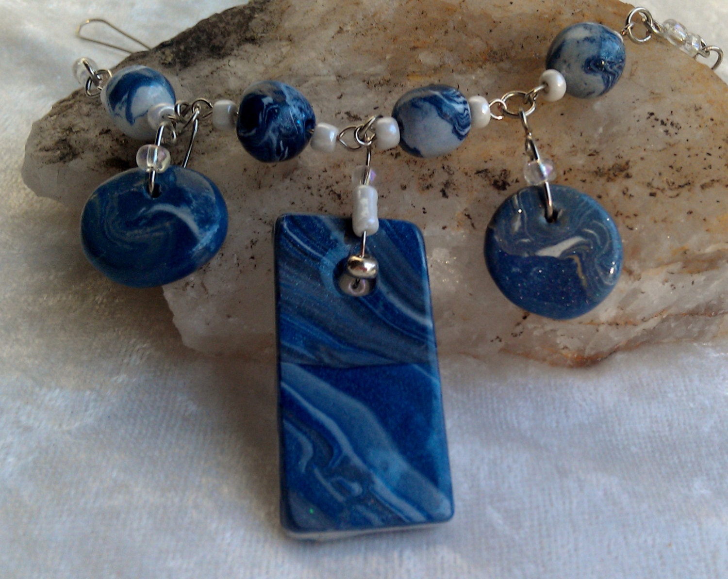 Blue and gray swirl handmade necklace - fancyleafdesigns