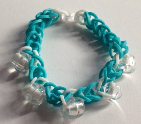 Blue and White Rubber Band Bracelet with Beads by CutiePieBracelet