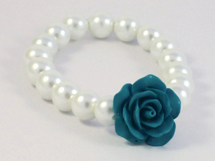 Blue Rose Pearl Bracelet, Pearl Bracelet, Pearl Jewelry