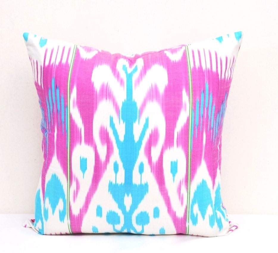 Pink Ikat pillow cover 20 X 20 by EasternHomeDecor on Etsy