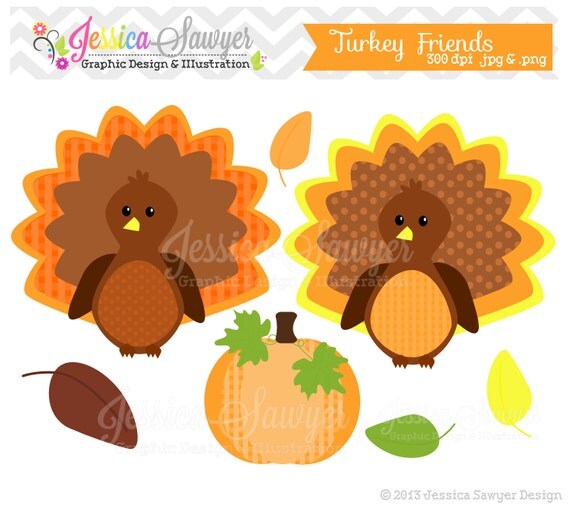 INSTANT DOWNLOAD, turkey friends clipart, thanksgiving clip art, for commercial use, card making, digital scrapbooking Il_570xn