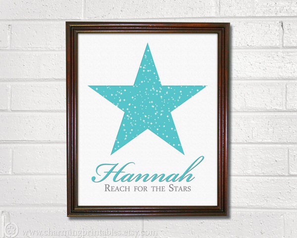 Star Nursery Print - DIY PRINTABLE Star Art - Blue Aqua Gender Neutral Nursery - Reach for the Stars - Nursery Shape Collection Il_570xn