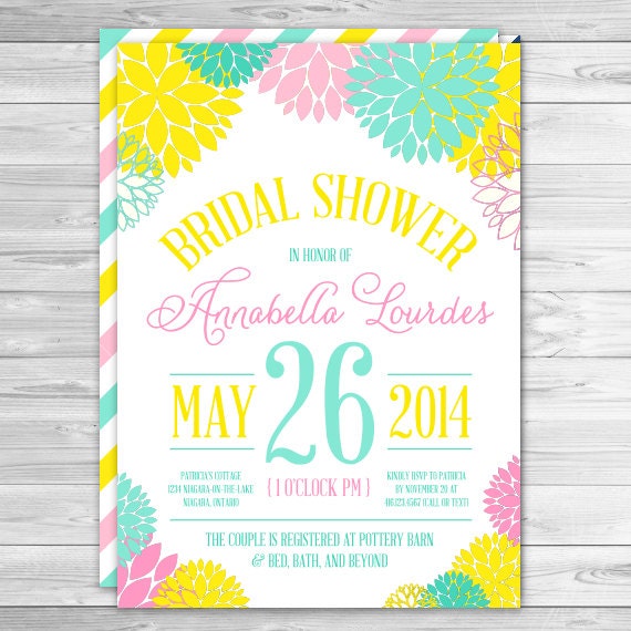 Bridal Shower Invitation, Floral, Flowers, Mums, Peonies, Colorful, White Background Il_570xn