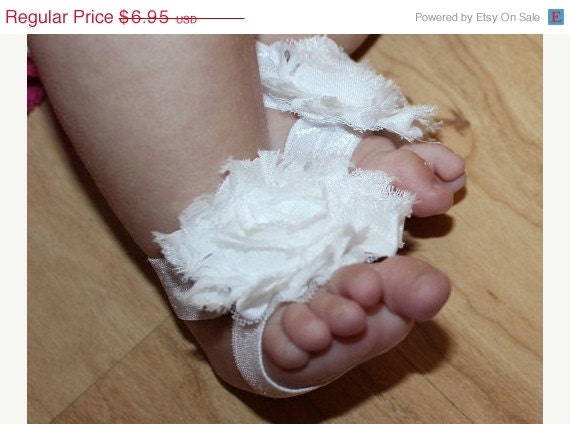 ON SALE White baby barefoot sandals- newborn sandals- shabby chic ...