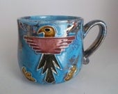 Vintage Ceramic Mug American Eagle Cup Tribal Mug Iridescent Coffee Mug Unique Cup Rare Eagle Mug - theoldtimers