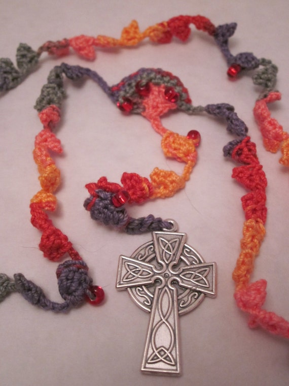 crocheted rosary in bright colors by MadebyMightymom on Etsy