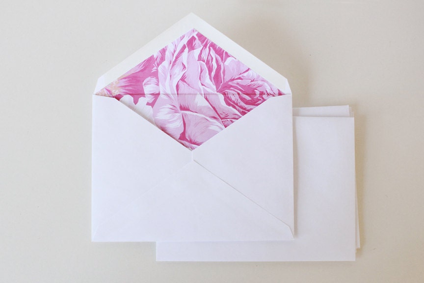 PRE ORDER- Set of 10 Pink Peony Print Envelopes and Liners - MissPoppyDesign