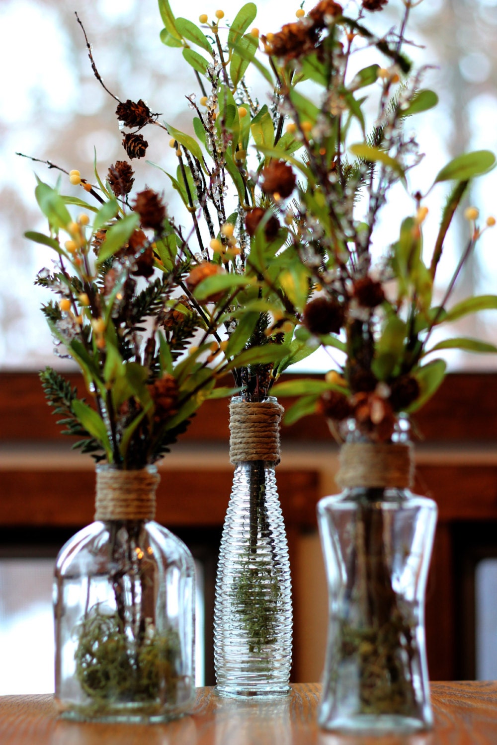 Vase Centerpiece Winter Pine Cone Vase Vase by QueenBeeWreath