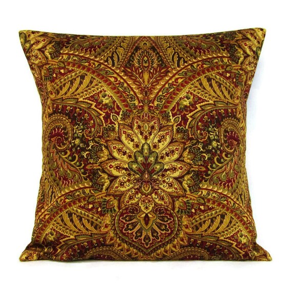 Brown Gold Paisley Pillow Cover Decorative by GigglesOfDelight