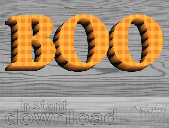 Boo sign, 3-D letter, Printable Banner, letter garland, Halloween, gingham, orange black, Party Decoration, instant digital download, DIY Il_570xn