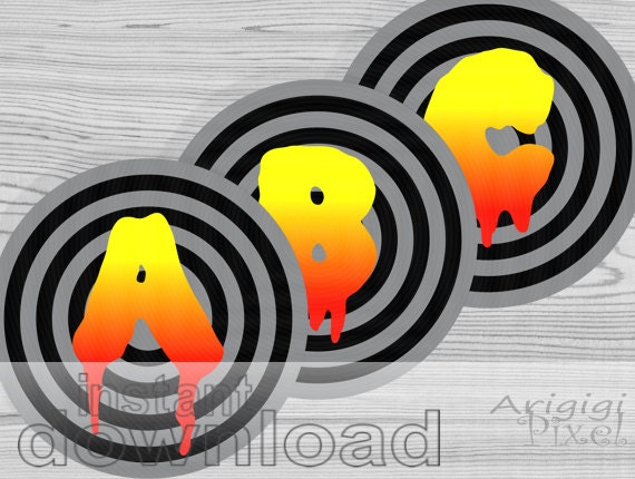 printable Halloween alpha, number, black circle, 6 in, fiery dripping alphabet, party printables, banner letters, instant digital download Il_570xn