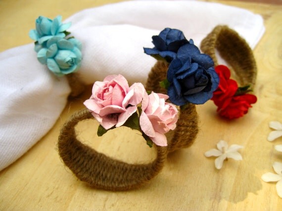 SET of 12 Rose Napkin Rings Rustic Cottage Chic Holiday Dinner Wedding Accessories Place Setting Il_570xn