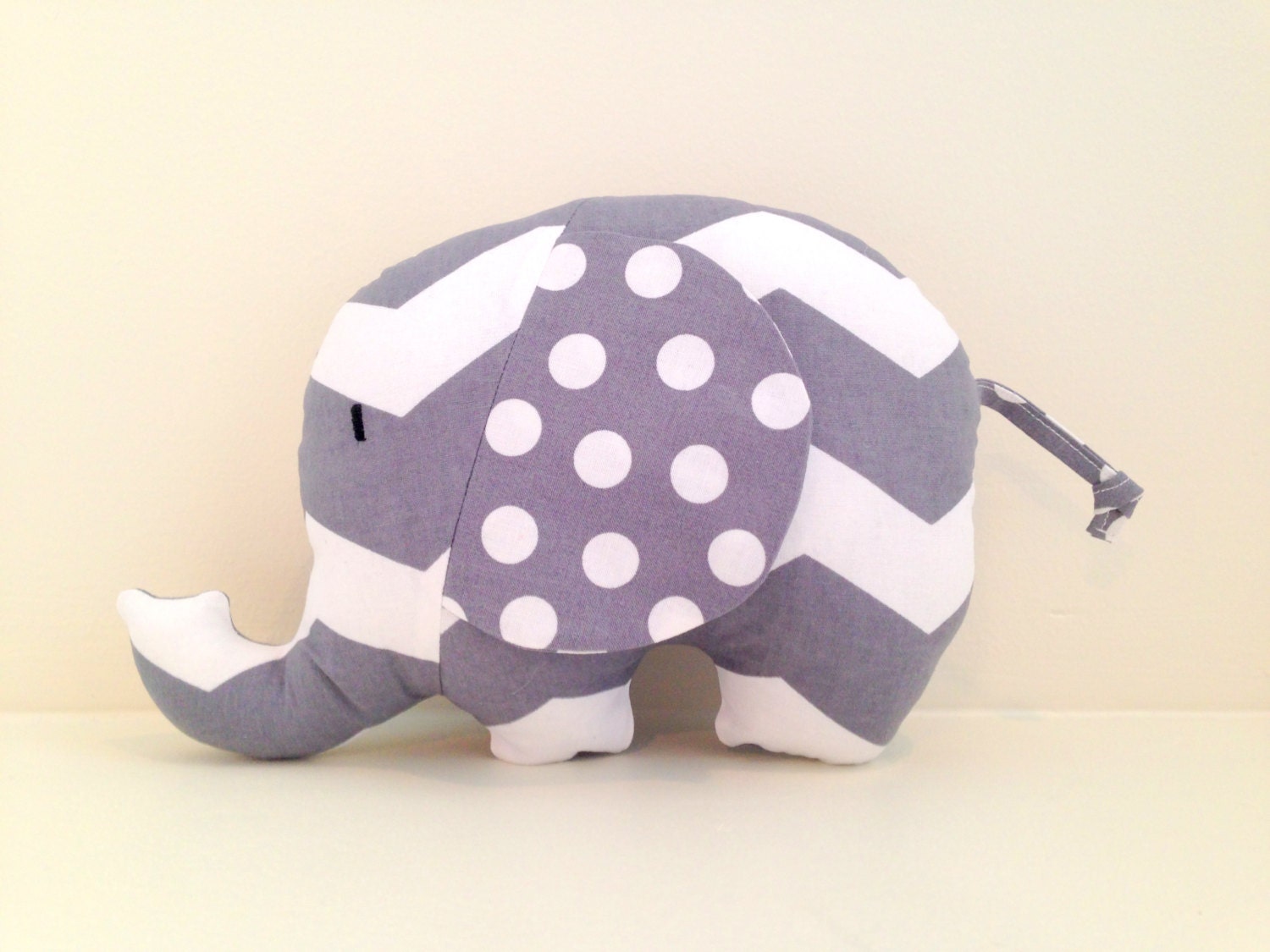 Elephant Stuffed Animal- Gray Chevron/ Gray Dots - AChildsHearth