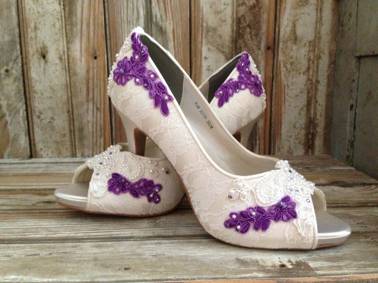 Colored Bridal Shoes Purple Ivory White All Lace Beaded Peep Toe ...