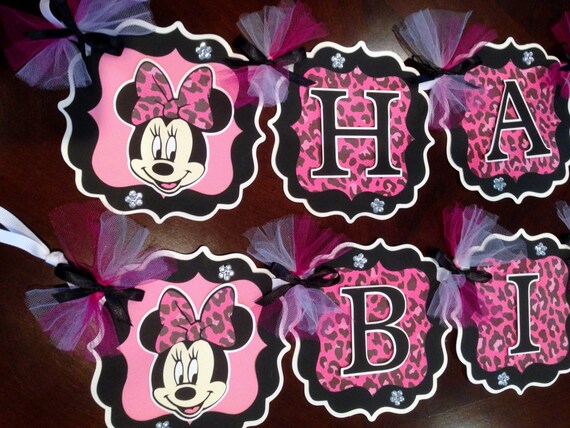 Minnie Mouse Party Decorations Hot pink Leopard print/pink/black
