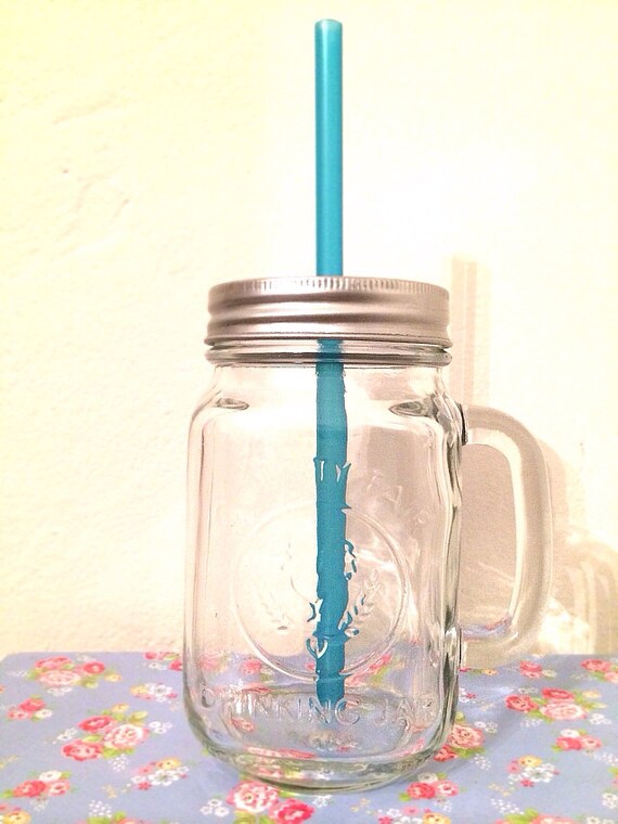 Mason Drinking Jar Glasses with Red Gingham Lids 20oz / 568ml