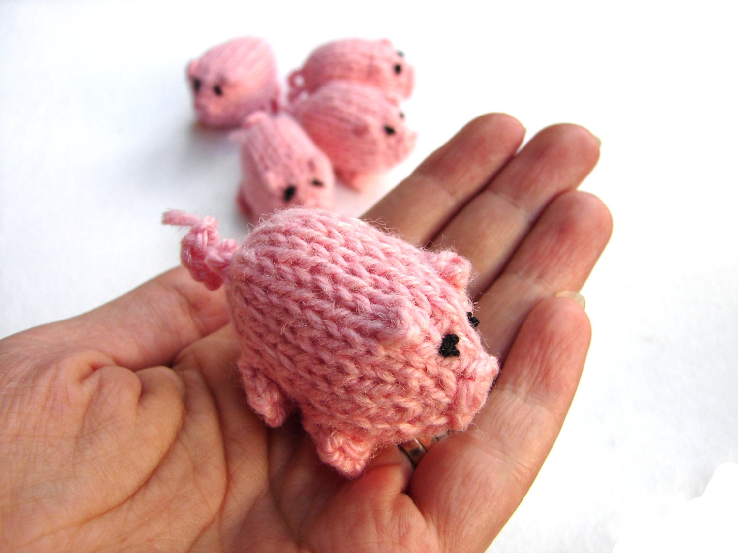 Pink piggy knitted baby toy, 3 little pigs stuffed toy - TinyOrchids